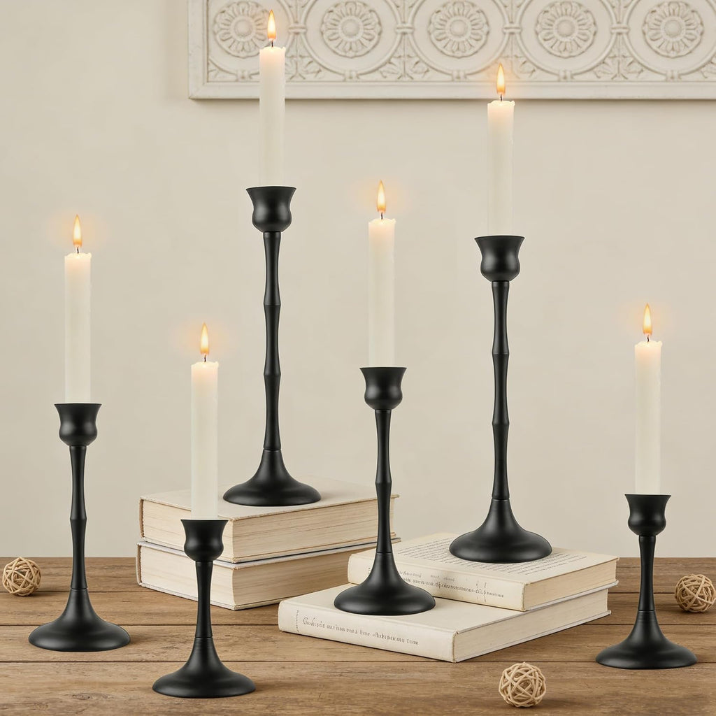 vintage metal candlestick holders, set of 6 black, view 9
