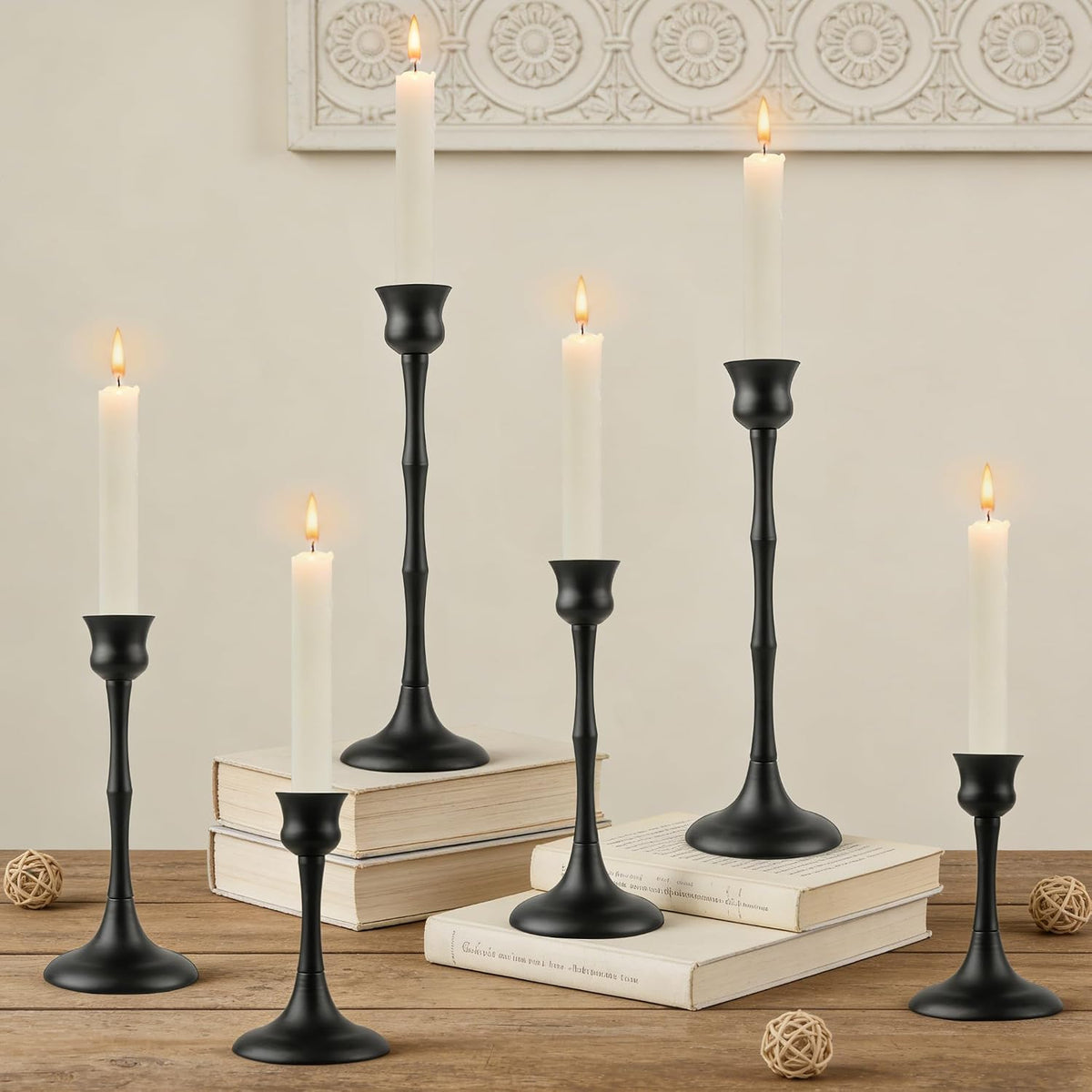 vintage metal candlestick holders, set of 6 black, view 9