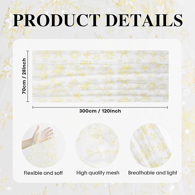 Artoid Mode Gold Snowflakes Christmas Gauze Table Runner 120 Inch 10FT, Winter Seasonal Sheer Dining Holiday Wedding Table Decor for Home Party