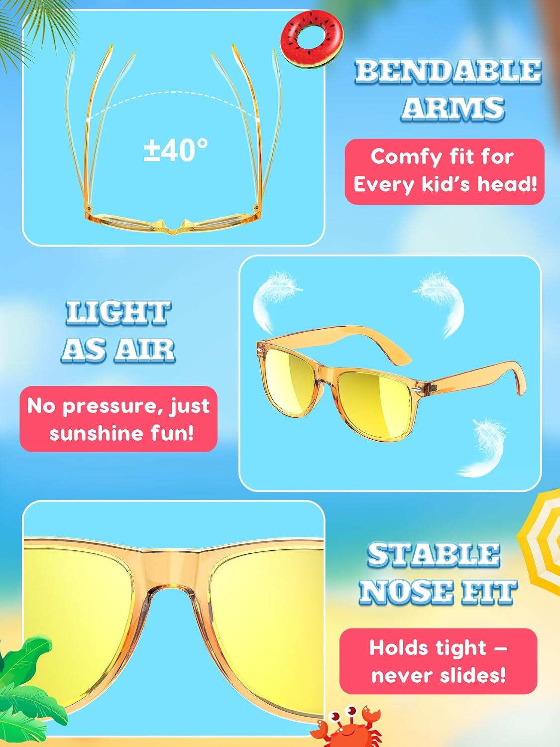 Sumsun Kids Sunglasses Bulk Party Favors 12 Packs Boys Girls Age 3-8 with UV400 Protection for Birthday Graduation Party Supplies (Blocking color 12 Pack)
