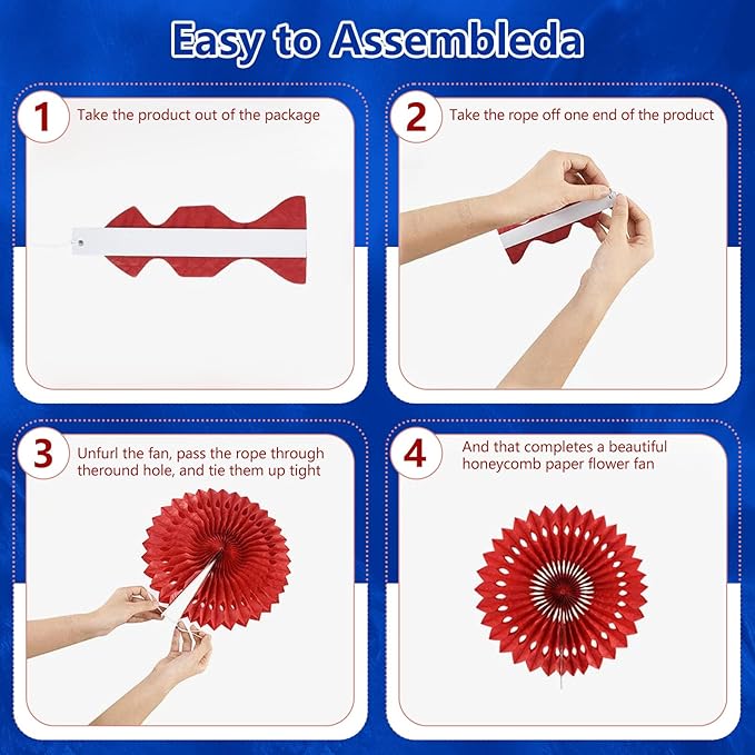 20 Pcs Royal Blue Hanging Paper Fan, Hanging Honeycomb Round Paper Fans for Weddings, Birthdays, Christmas, Baby Showers, Classroom, Events Ceiling Party Supplies Decorations