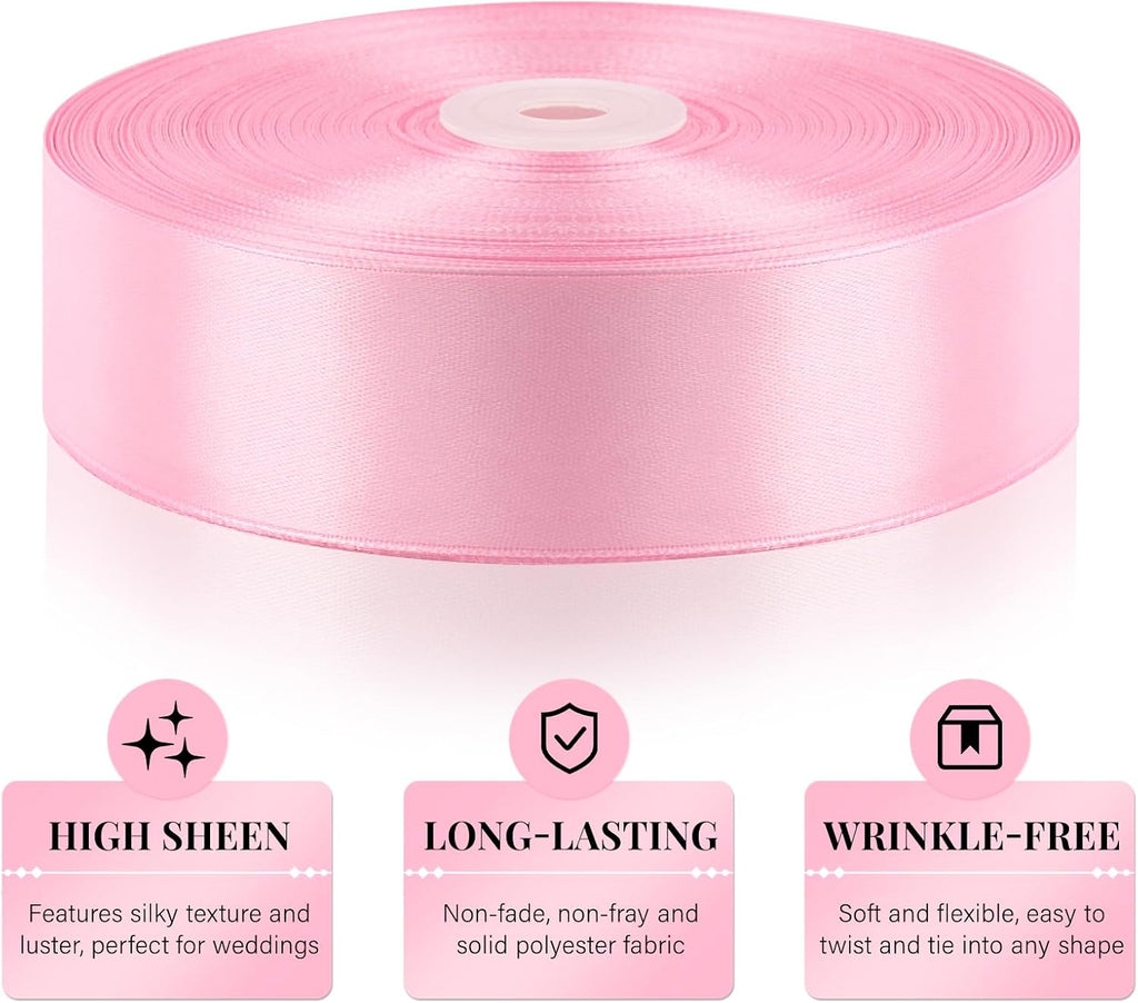 1-1/2 Inch 100 Yards Pink Satin Ribbon, Solid Fabric Ribbon Roll for Flower Bouquet, Gift Wrapping, Roses Making, Handmade Crafts