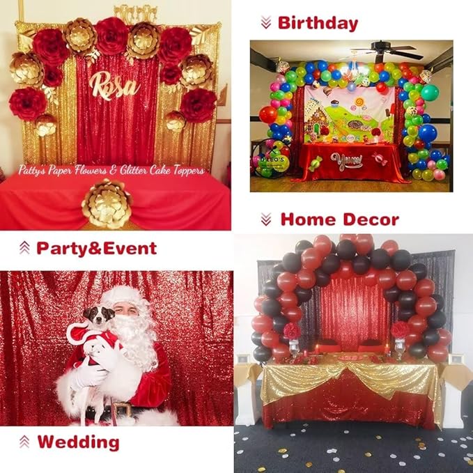 Eternal Beauty Red Sequin Backdrop, 8x10 Ft Glitter Background Curtains for Christmas Shimmer Photography Party Wedding Birthday Back Drop Decor