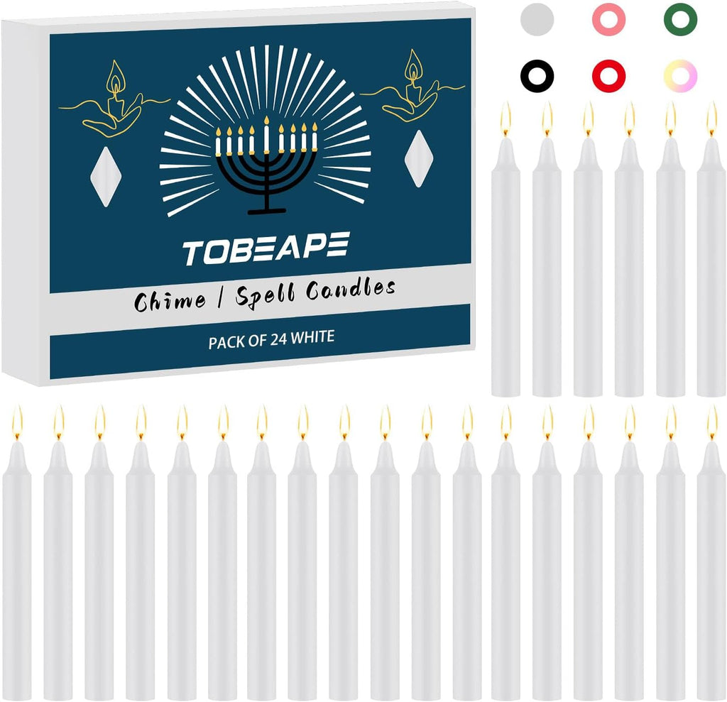 Tobeape Spell Chime Candles 24 pcs White Candles, 4" Tall Unscented Mini Magic Taper Candle for Christmas, Shabbat, Witchcraft, Wiccan Altar, Ritual, Prayer, Meditation, Wedding, Birthday, Party Decor