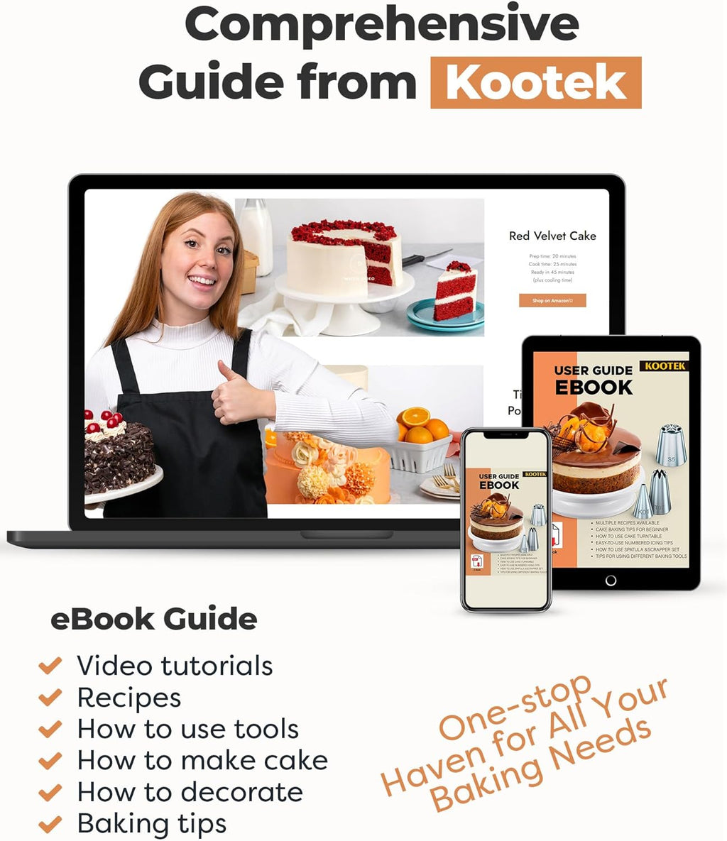 Kootek Cake Decorating Kit Baking Supplies Set Cake Turntable with 2 Frosting Straight Angled Spatula 3 Icing Smoother Scrapers Baking Accessories Tools for Beginners and Pros, Mother's Day, White