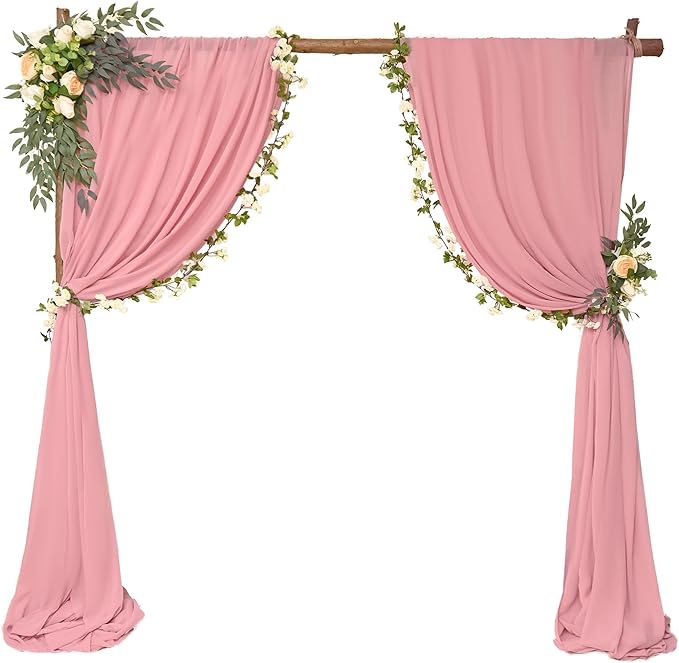 6 Panels Dusty Rose Wedding Arch Drapery 28" x 20Ft Outdoor Curtain Drapes Fabric Chiffon Fabric Drape Backdrop Curtain for Wedding Party Swag Ceremony Birthday Arbor Drapery Reception Ceiling Décor