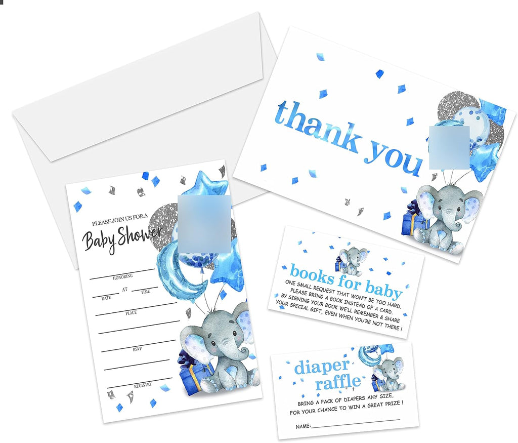 Yuansail Baby Shower Invitation Set, Fill In Invites Cards, Books For Baby, Diaper Raffle, Thank You, Baby Shower, Each Design 25 Cards & Envelopes (Total 100 Cards) – (bb006-taozhuang)