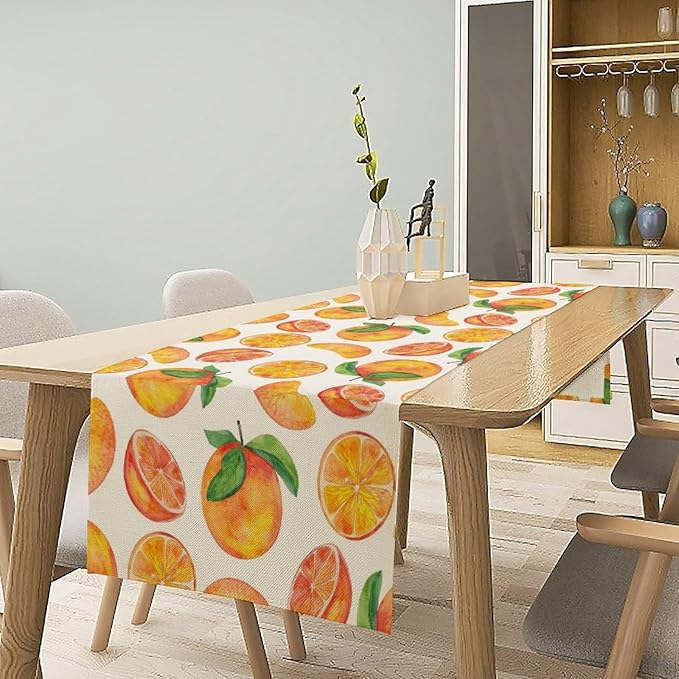 Watercolor Fruit Botanical Print Table Runner Spring Summer Orange Lemon Dinner Runner for Farmhouse Party Holiday Home Kitchen Dining Table Decor 13x70
