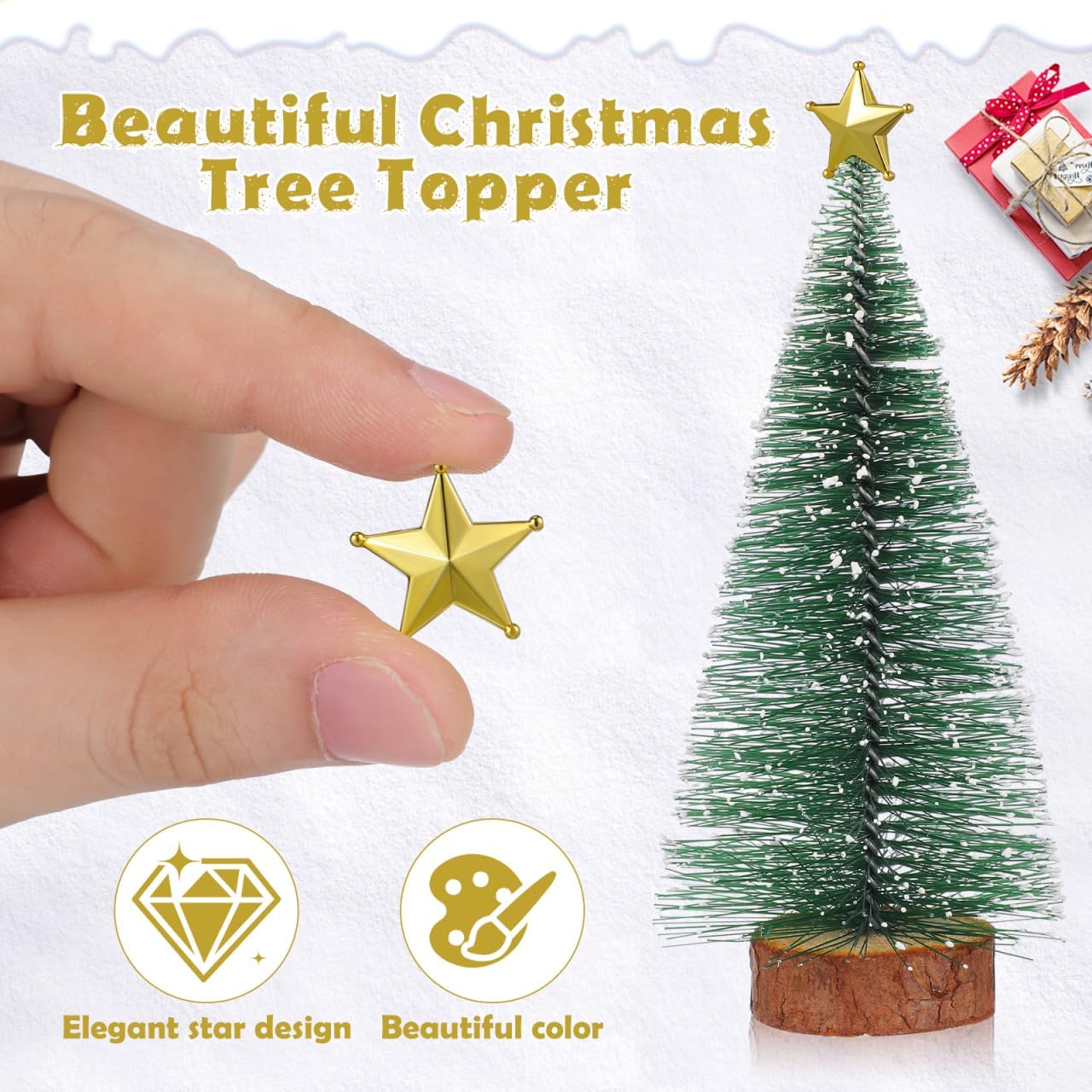 jojofuny 50pcs Mini Christmas Tree Star: Miniature Gold Christmas Tree Top Star Topper Decorations for Holiday Party Centerpiece Treetop Decor