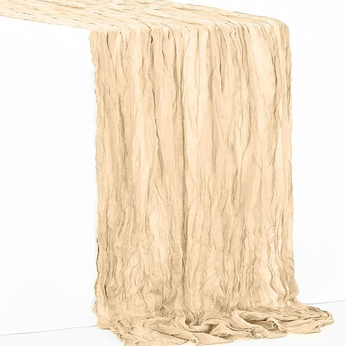 1 Pack Nude Cheesecloth Table Runner 35x120 Inch 10Ft Rustic Gauze Cheese Cloth Table Runner Sheer Cheesecloth Table Runners for Wedding Party Bridal Shower Decoration