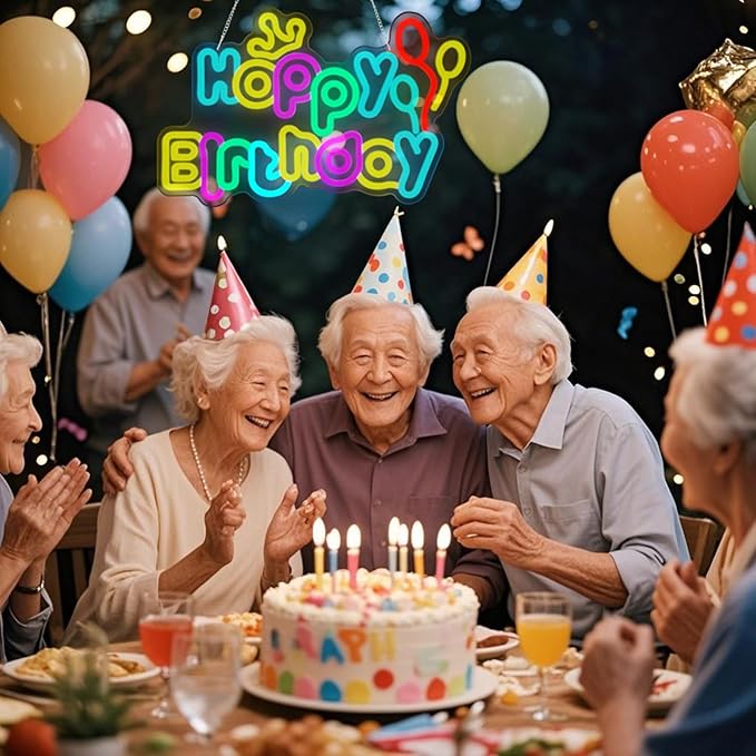 Happy Birthday neon signs，USB Powered Dimmable LED Colorful Lights for Backdrop Wall Decor,Eye-Catching Birthday light up sign for Parties Unforgettable Gifts Backdrops Size:16.54 * 10.39in