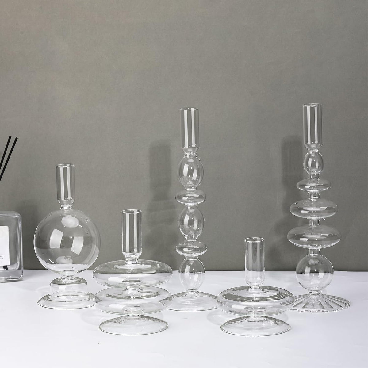 Rtteri 5 Pcs Glass Candlestick Holders Colorful Glass Taper Candle Stand Groo...