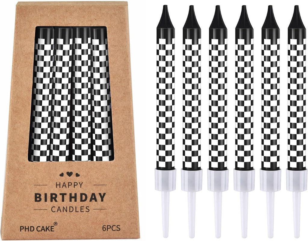 PHD CAKE 36 Pcs Racing Cars Themed Birthday Candles, Black and White Checkered Flag Candles, Kid's Party Decoration