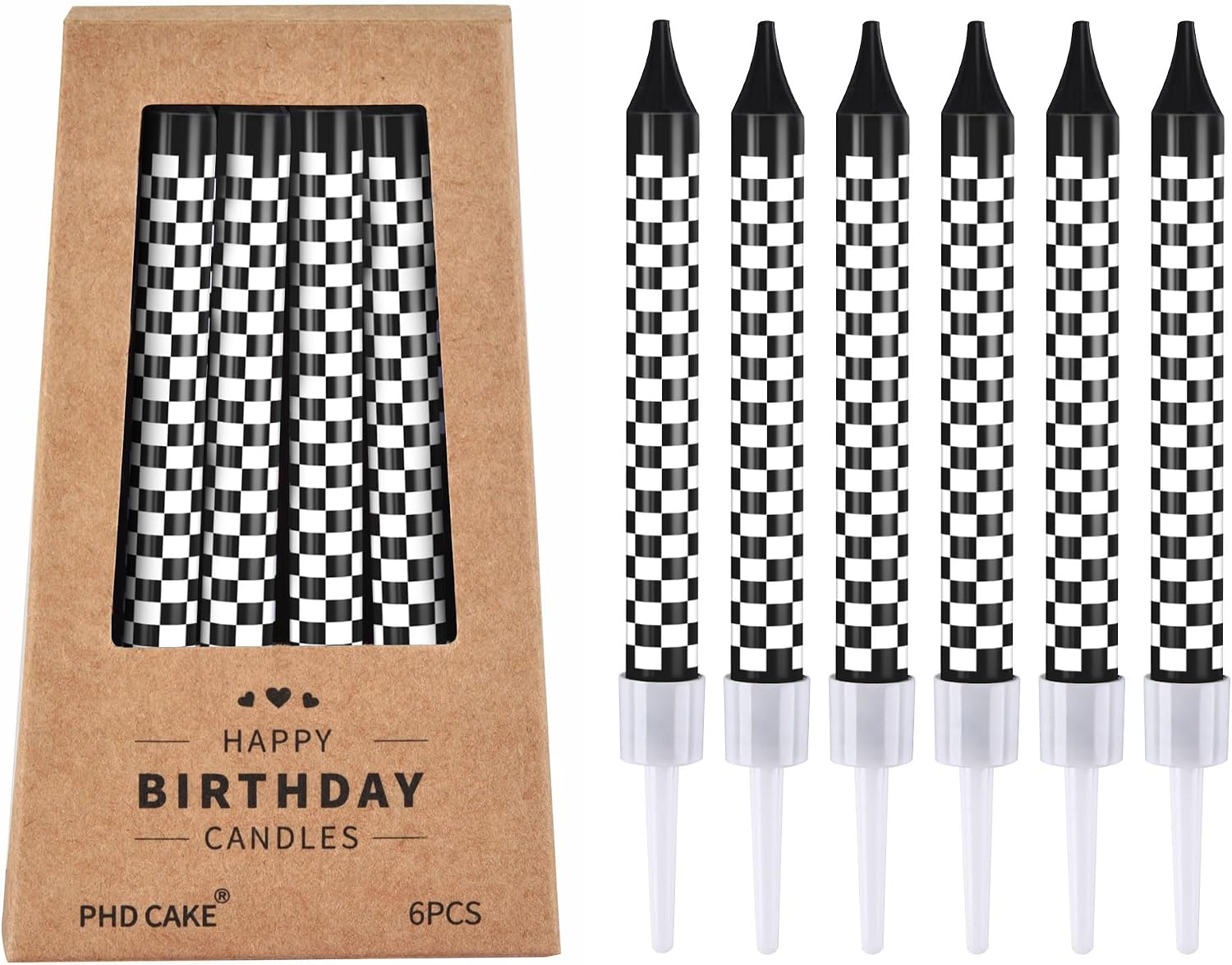 PHD CAKE 36 Pcs Racing Cars Themed Birthday Candles, Black and White Checkered Flag Candles, Kid's Party Decoration