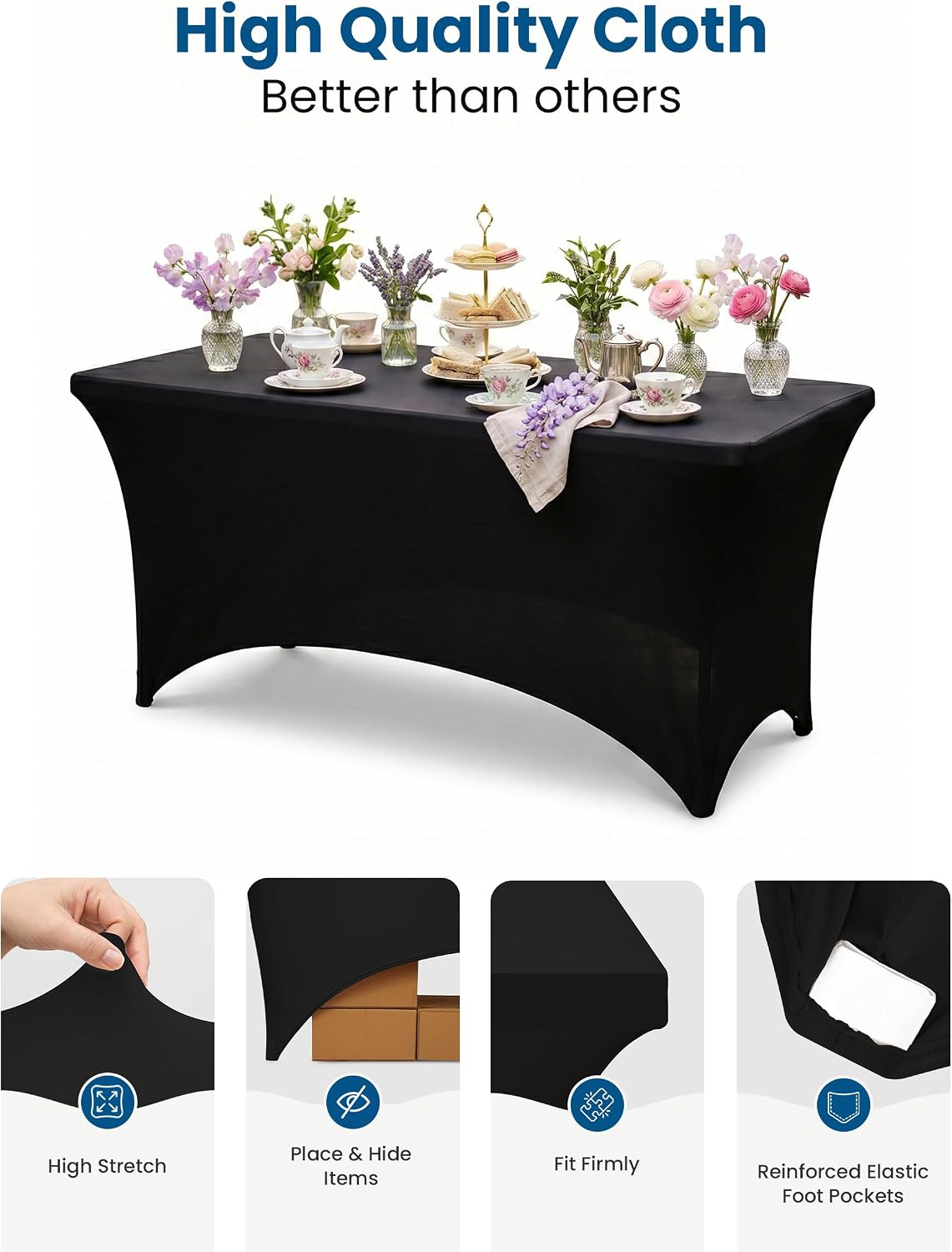 Utopia Kitchen Spandex Tablecloth 2 Pack [6FT, Black] Tight, Fitted, Washable and Wrinkle Resistant Stretch Rectangular Patio Table Cover for Event, Wedding, Banquet & Parties [72Lx30Wx30H Inch]