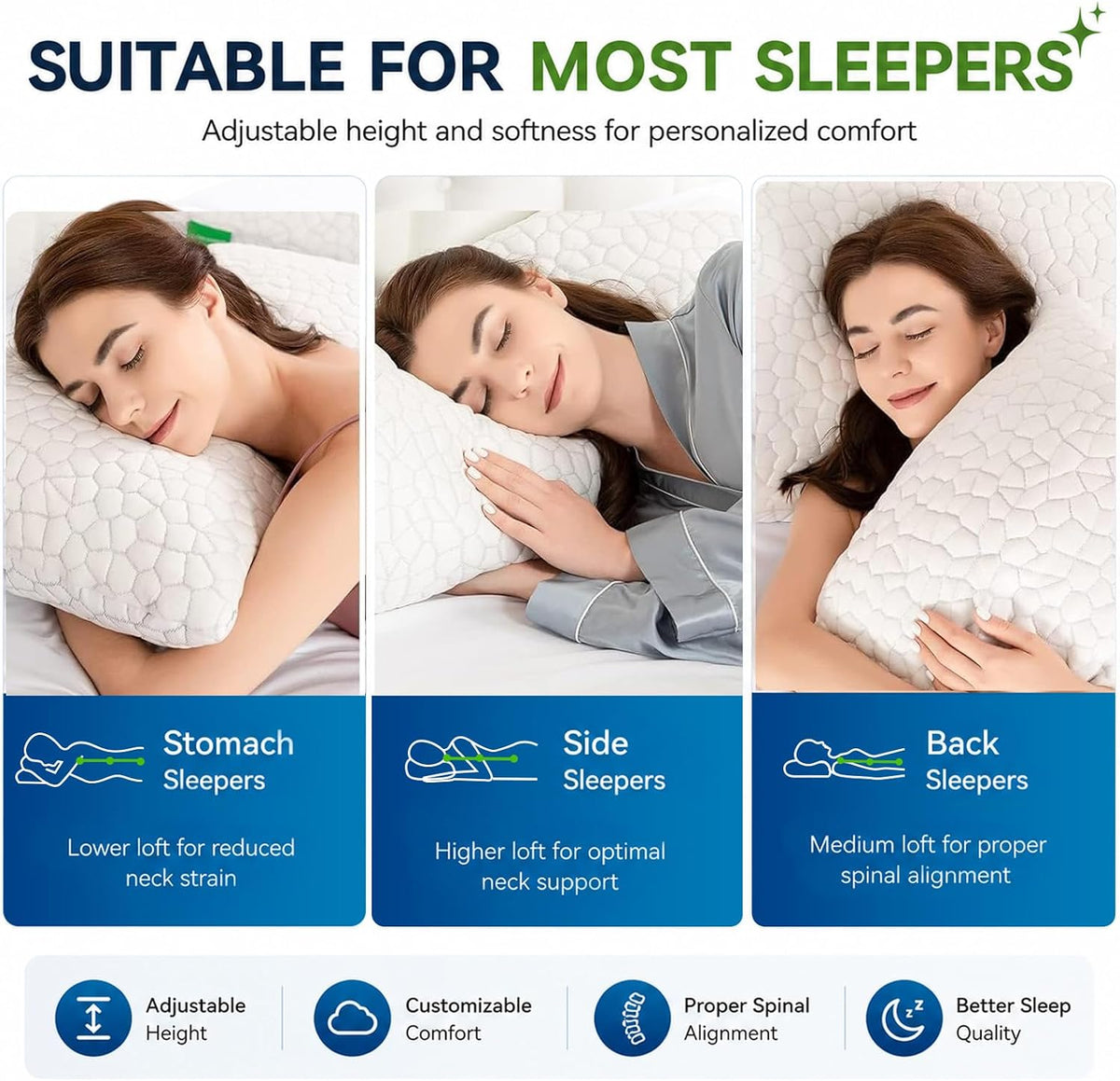 SUPA MODERN Cooling Pillow Queen Size Set of 2, CertiPUR-US Shredded Memory F...