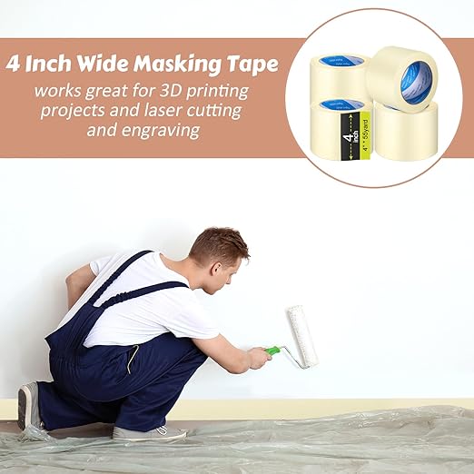 Masking Tape Bulk General Purpose Masking Painting Tape 55 Yards for Painting Home Office School Stationery Arts Crafts Basic Use, Easy Removal(4 Rolls,4 Inch)