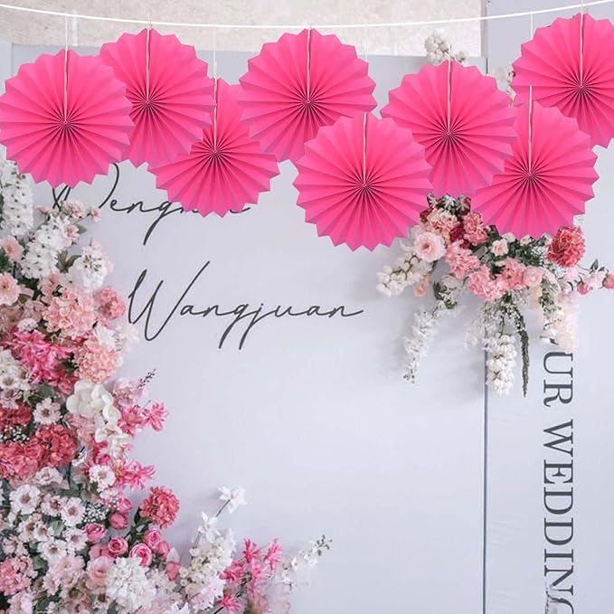 Red Graduation Party Decor,Girls Party Decorations ,Party Supplies Party Fans 12in, Anniversary Decorations for Party,Wedding Graduation Events Accessories 30 Color DIY Set （Rose Red）