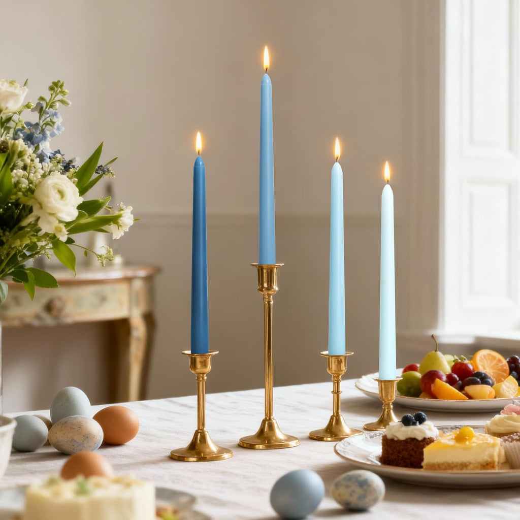 Viyffo 10 Inch Taper Candles, 12 Pack Blue-Unscented, Dripless Design– Long Tall Tapered Candlesticks for Wedding, Dinner, Holiday, Party, Home Decor Natural Color Series