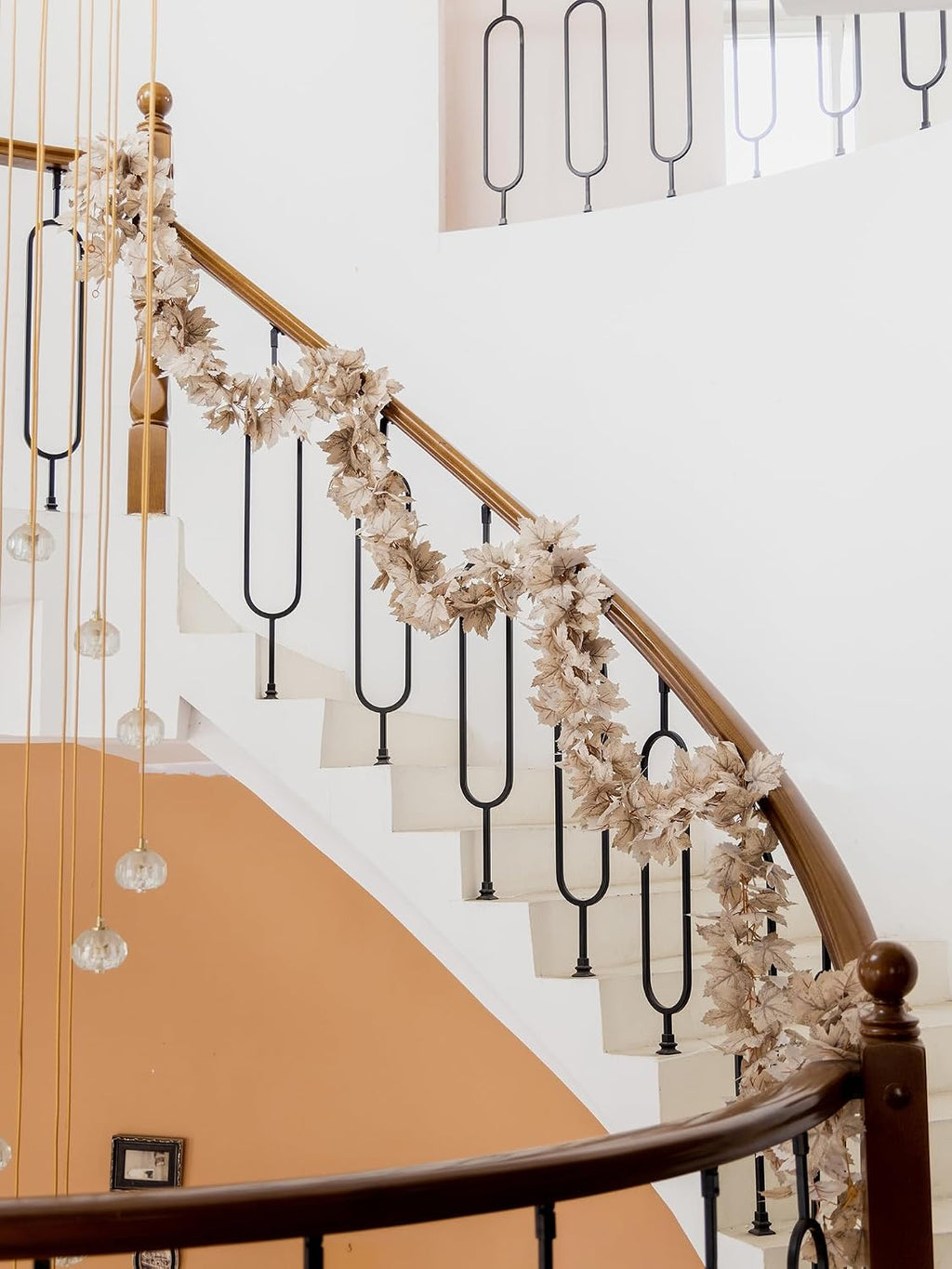 beige fall maple leaves garland, 5.6ft artificial maple showing dimensions