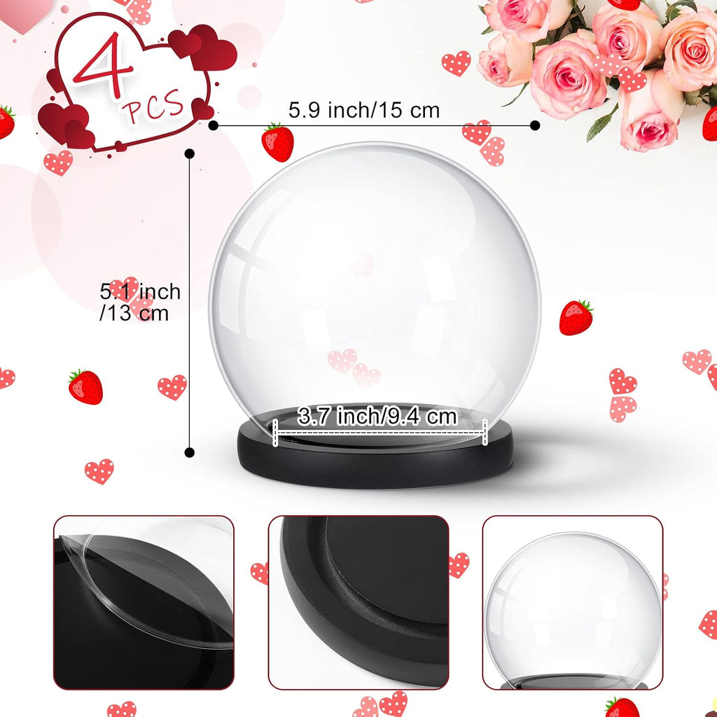 Tuanse 4 Pieces Glass Dome Display Showcase Glass Globe and Display Dome with Wood Base DIY Craft Keepsake Globe Case Gifts for Women Wedding Tabletop Centerpiece Decoration(Black)