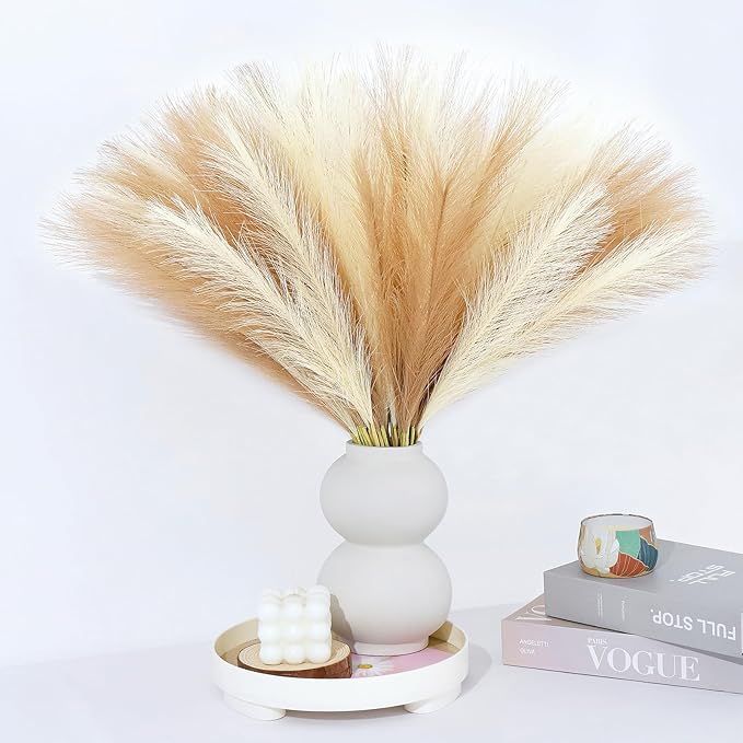 Pampas Grass Decor 30 Pcs 21.7 Inch Faux Brown Pampas Grass Bulk Artificial Dried Flowers Small Vase Filler Pompas Grass.