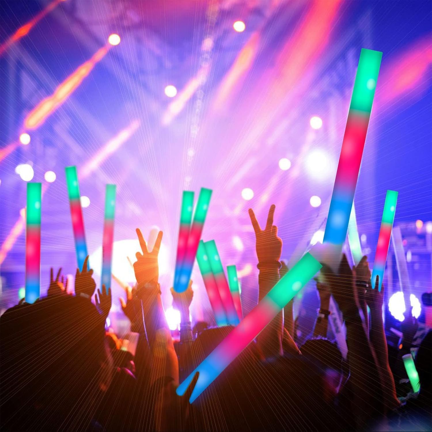 SHQDD 44 PCS Foam Glow Sticks Bulk with 3 Modes Colorful Flashing, Glow Sticks Pack, Foam Light Up Sticks, Glow in Dark Party Supplies for Wedding, Raves, Party, Halloween, 4th of July