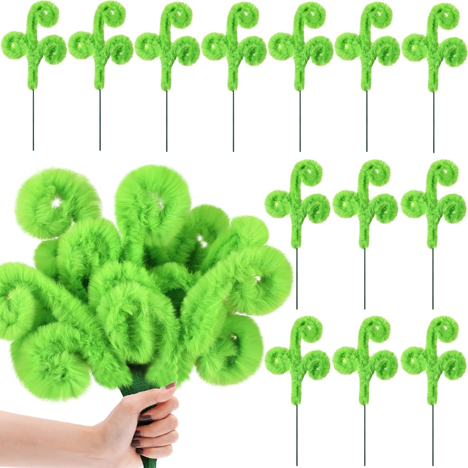 Daifunli 15 Pcs Christmas Tree Topper 12 Inch Tree Decorations Lime Green Furry Christmas Picks Furry Spiral Curly Picks Sprays Topper for Filler Wreath Vase Filler Branches Home Decor