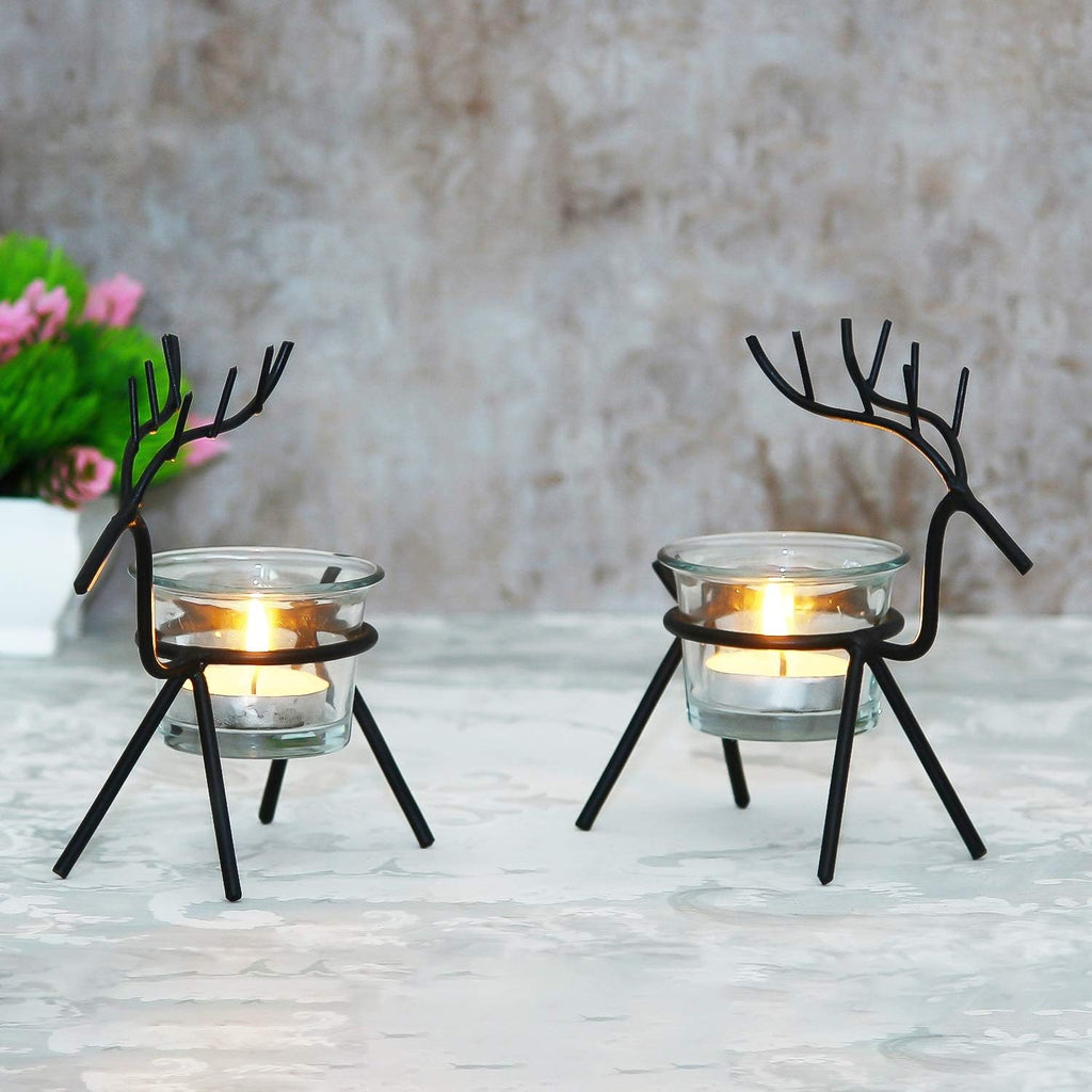 Webelkart Iron Christmas Reindeer Tealight Holder for Christmas Decorations (Pack of 2)