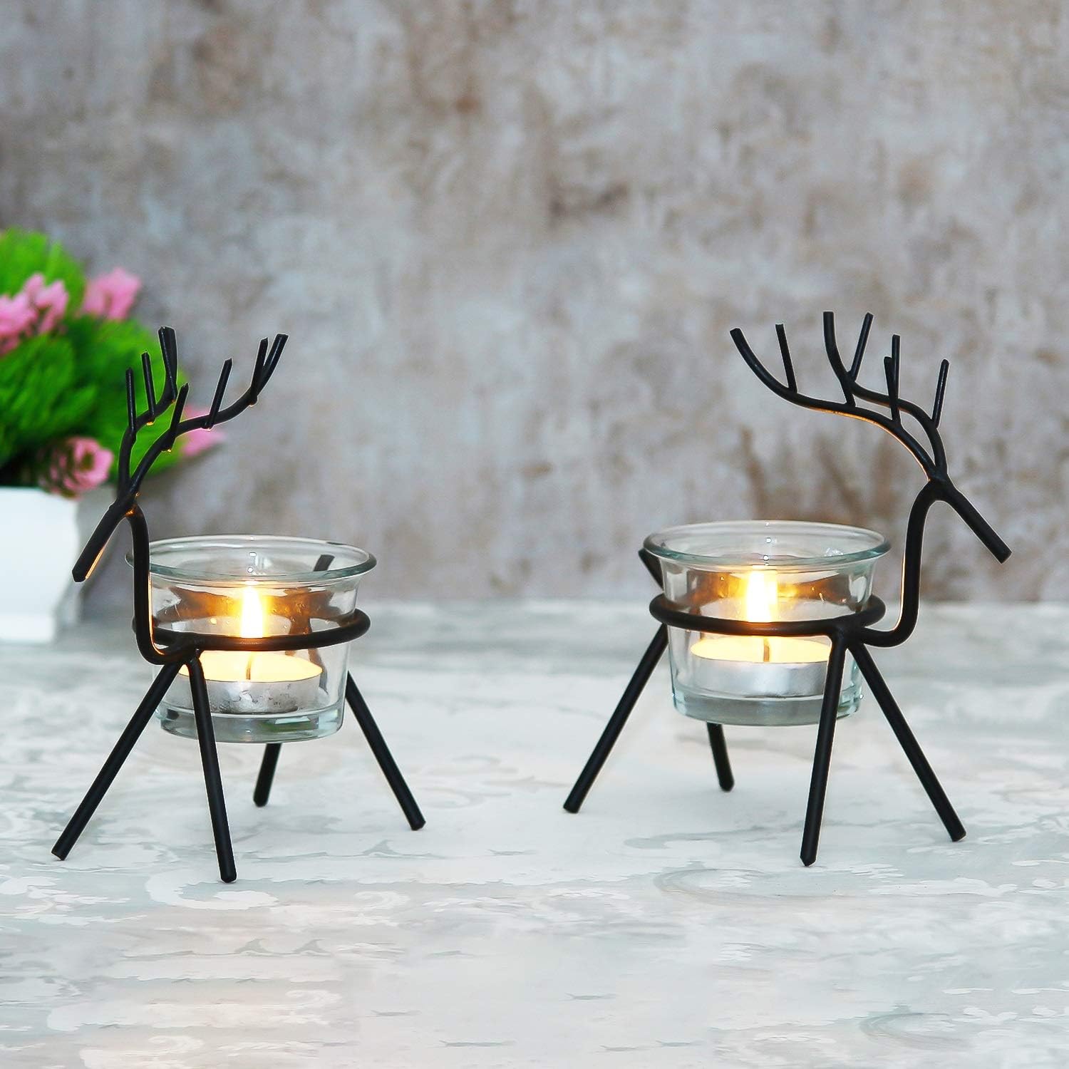 Webelkart Iron Christmas Reindeer Tealight Holder for Christmas Decorations (Pack of 2)
