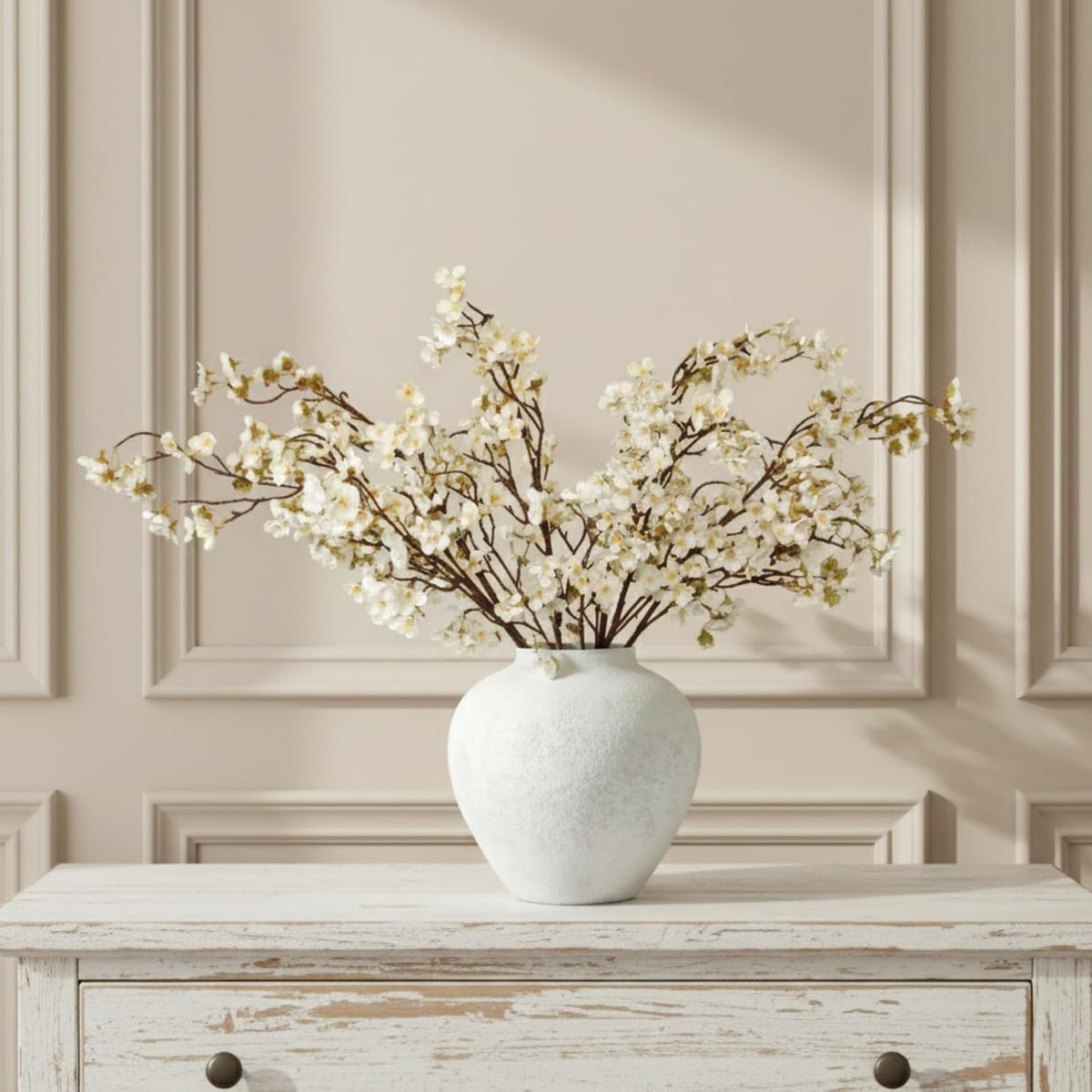 white cherry blossom branches – 6 pcs 33.5", front angle view