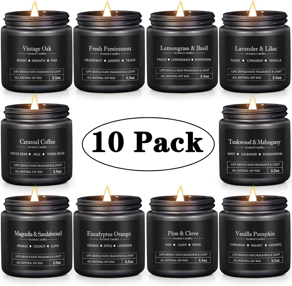 10 Pack Scented Candles for Men, Masculine Candle Gift Set with Woody & Fresh Scents, Soy Wax Aromatherapy Candles for Home, Gifts for Him, Boyfriend, Father's Day
