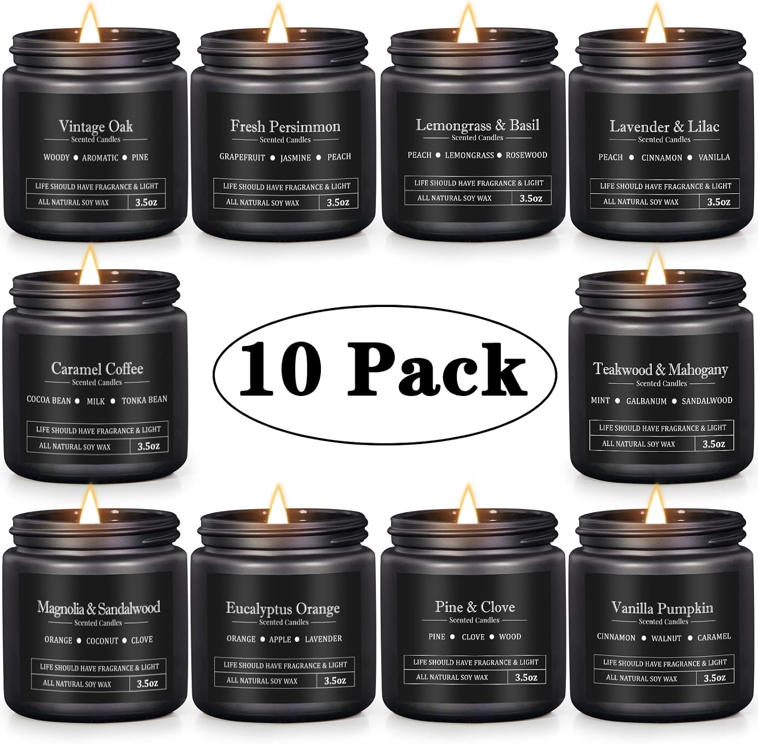 10 Pack Scented Candles for Men, Masculine Candle Gift Set with Woody & Fresh Scents, Soy Wax Aromatherapy Candles for Home, Gifts for Him, Boyfriend, Father's Day