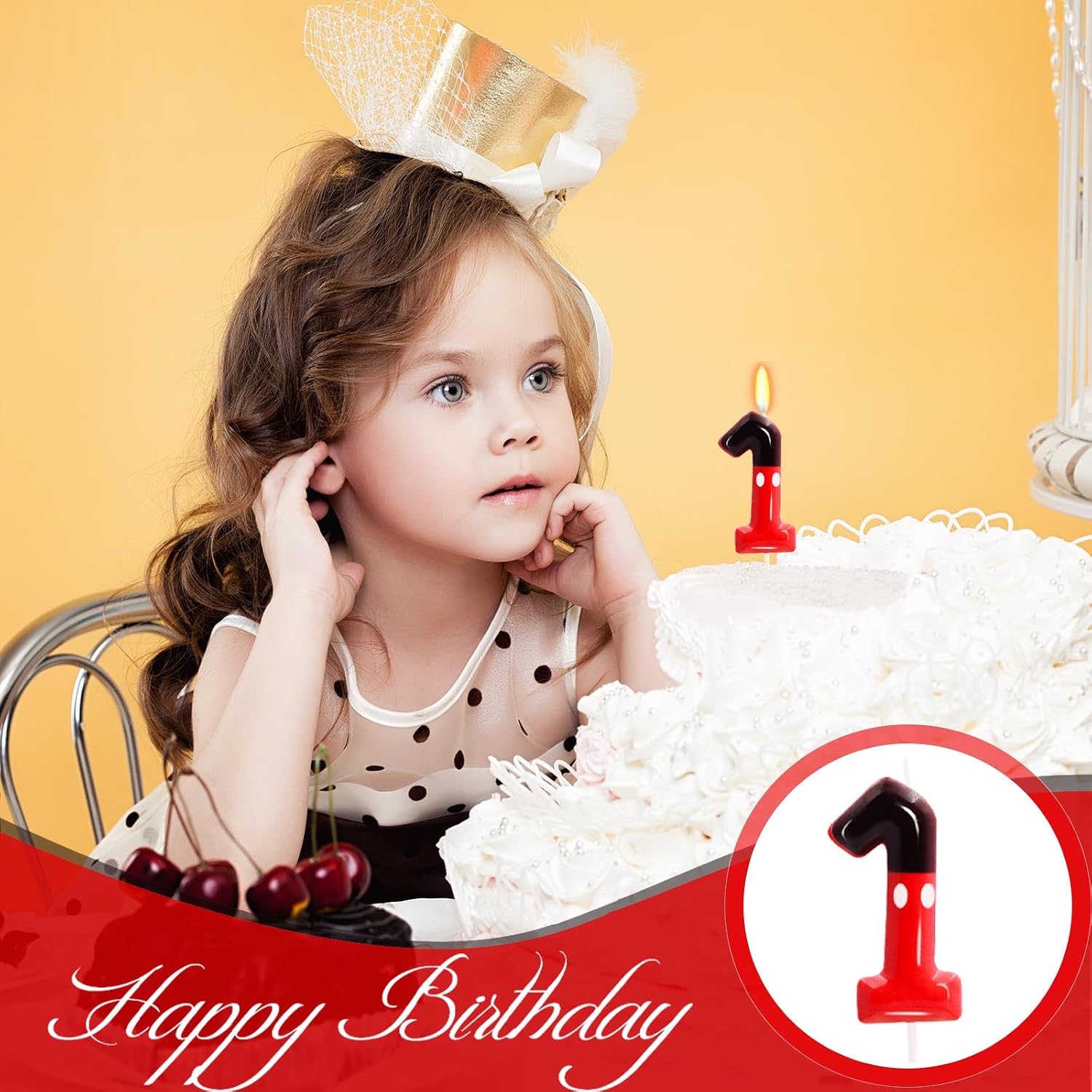1st Black Red Birthday Candles for Boys Girls, Red Mouse Cake Topper Cupcake Decor, Cartoon Themed Birthday Party Decorations Supplies (Number 1)