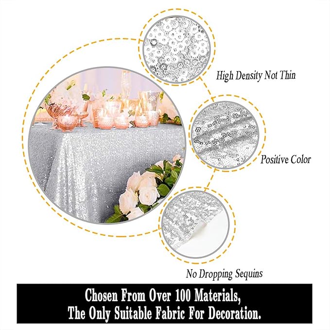 ShinyBeauty Sequin Tablecloth Silver 72''x72'' Square Glitter Table Cover Silver Table Cloths for Parties Wedding TableCover Event Decor Sparkley Tablecloth Kitchen Linen
