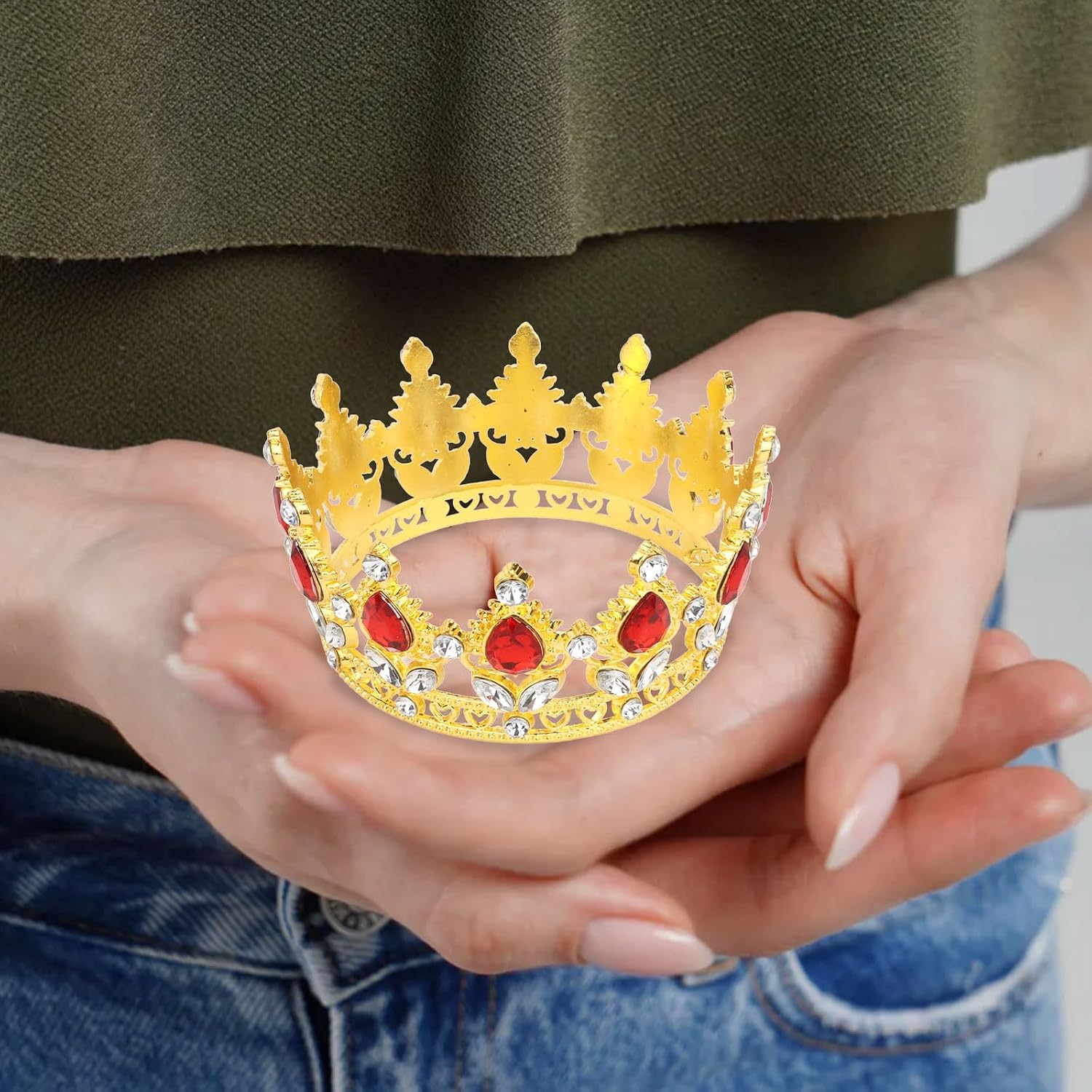 Crown Cake Topper Happy Birthday Cake Toppers Wedding Cake Toppers Mini Crowns for Flower Bouquets Party Decorations (Gold Red)