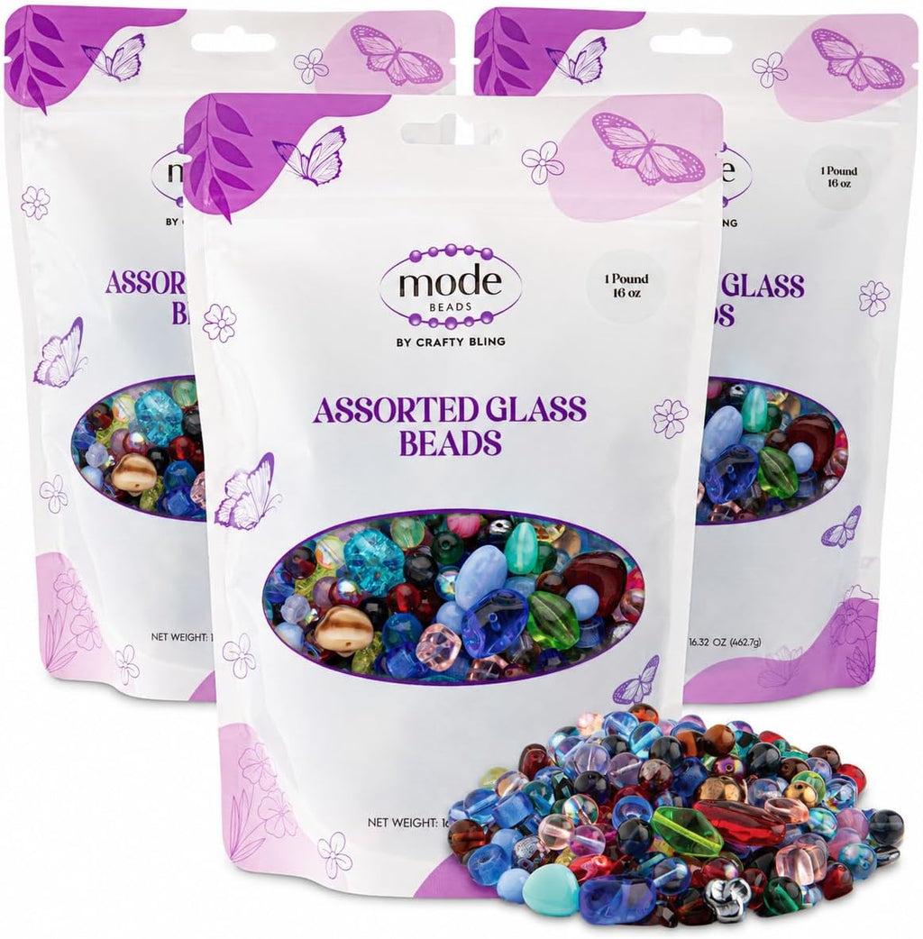 one pound assorted glass beads for jewelry making shown in use