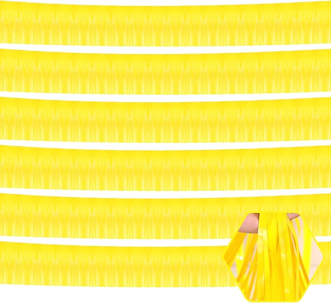 6 Pack 10 Feet Yellow Foil Fringe Garland Metallic Tinsel Streamers Banner Wall Hanging Curtain Backdrop for Parade Floats, Birthday, Graduate, Mother's Day, Wedding Party Decoration