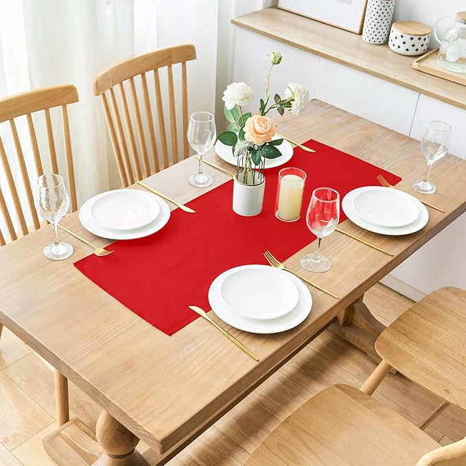 2 Pack Red Small Short Table Runner 12 x 24 Inch Solid Color Runners Coffee Table Dresser for Daily Party Home Decoration