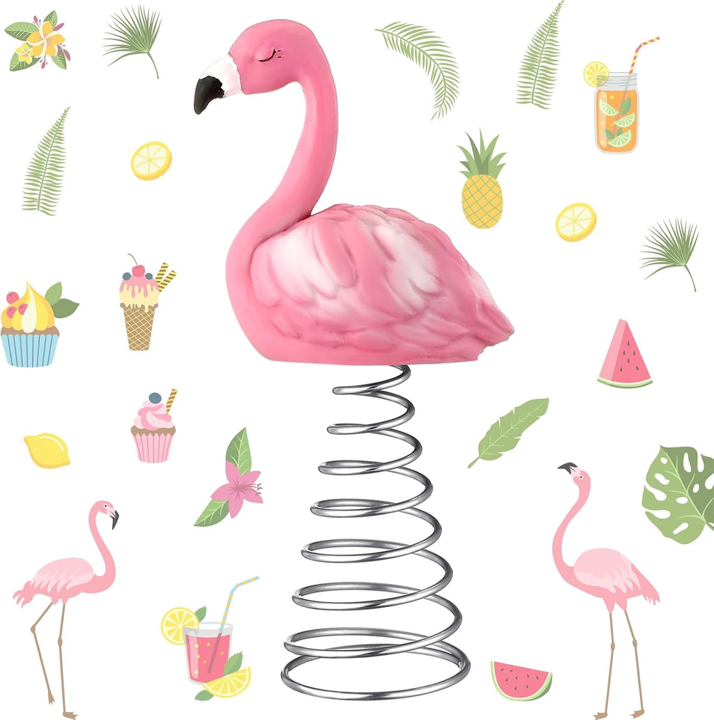 Queekay 4 Inch Pink Flamingo Ornament, Summer Mini Tree Topper Tropical Decoration for Christmas, Summer Party, Luau, Wedding, Holiday Table Centerpiece Tiered Tray Tabletop Decor