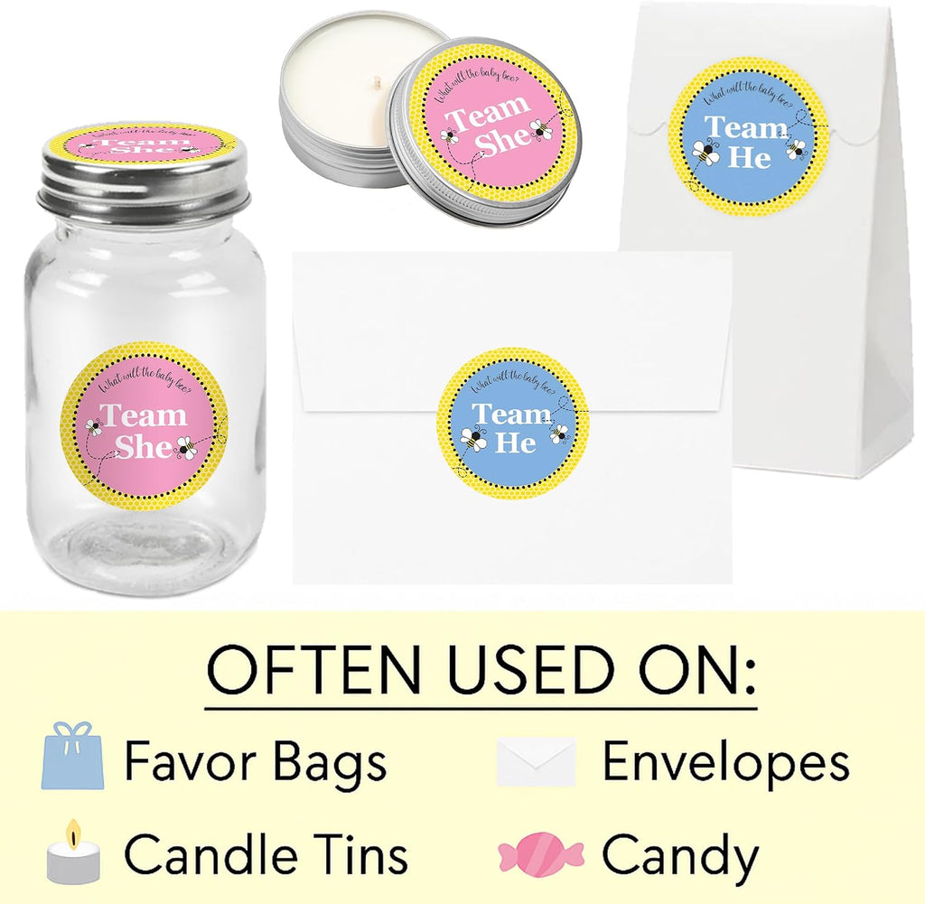 What Will It Bee Gender Reveal Voting Stickers, 40 Count | 1.75 in round, 20 Team He Blue and 20 Team She Pink, Honey Bee Bumble and Hive Theme