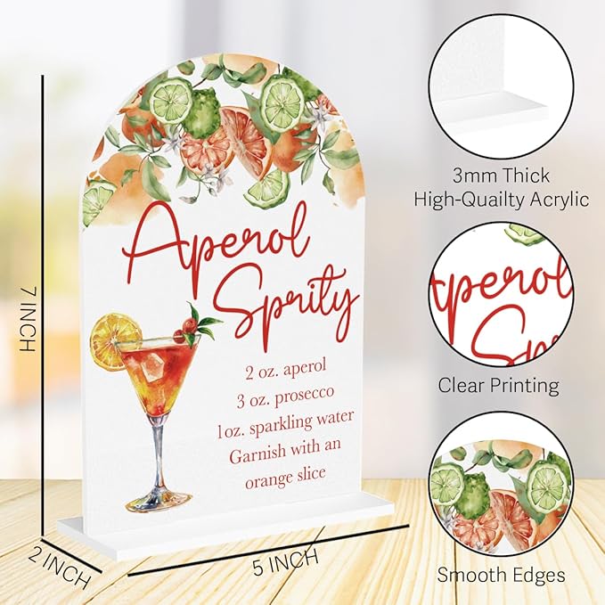 Aperol Spritz Decor Sign for Wedding Acrylic Arch Wedding Bridal Shower Baby Shower Welcome Table Signs for Ceremony and Reception Decor Aperol Spritz Party Decorations Gift 7 x 5 Inches