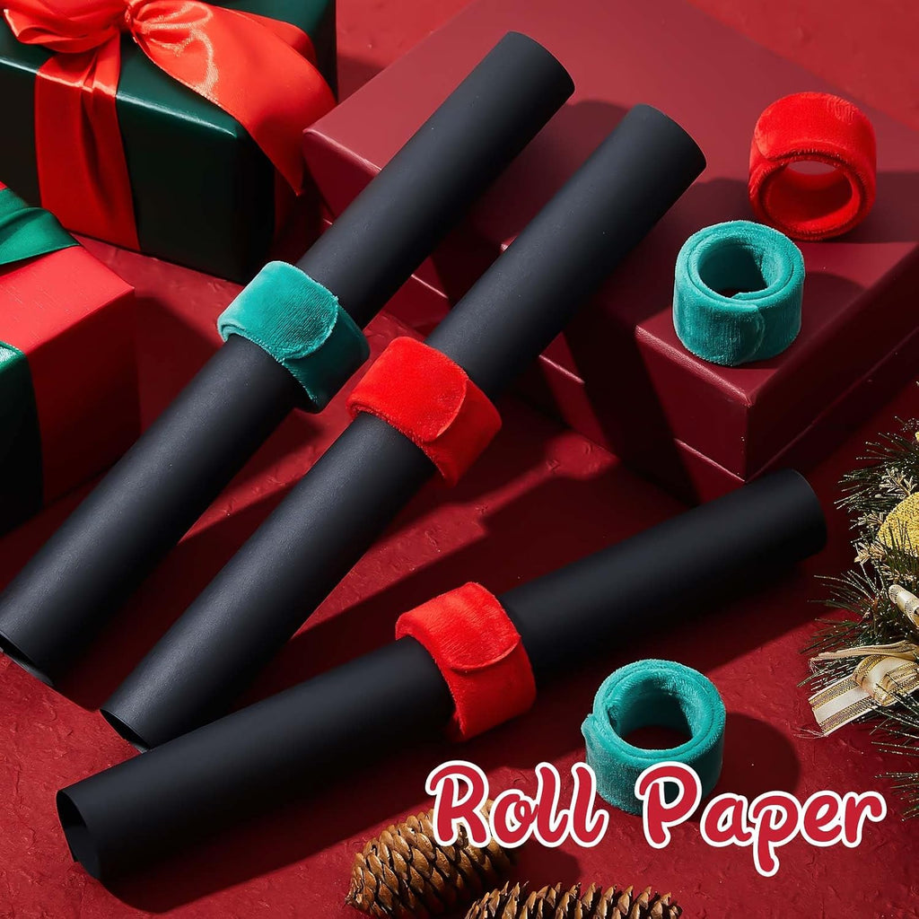 RoundFunny 12 Pcs Christmas Wrapping Paper Roll Holder Clips Red Dark Green Holiday Flip Wraps Clamps Plush Covered Metal 1 x 9 Inch Slap Band Poster Holder for Christmas Thanksgiving Gift Wrapping