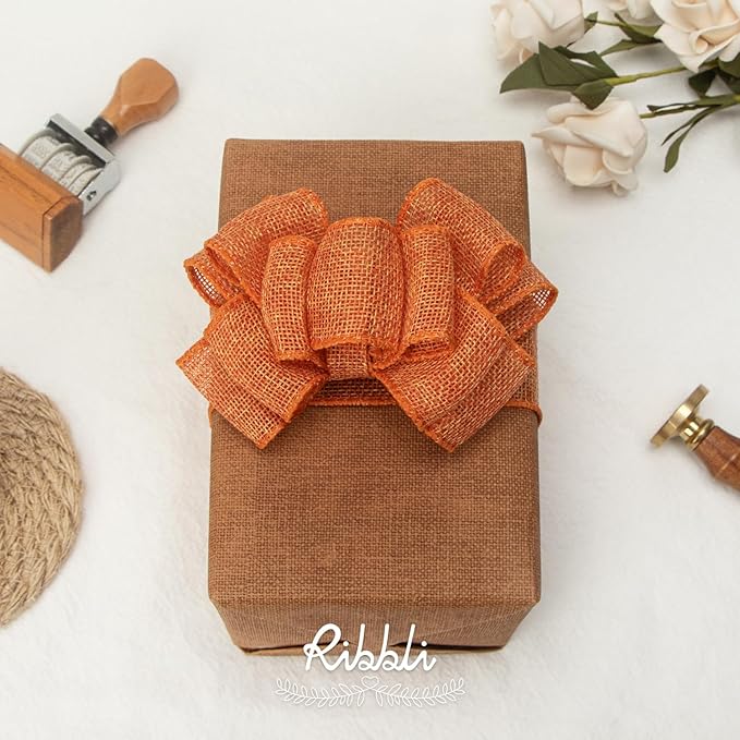 Ribbli Orange Burlap Wired Ribbon, 1-1/2” Inch x Continuous 20 Yard, Orange Wired Ribbon for Wreaths,Big Bows,Tree Decoration,Outdoor Decoration