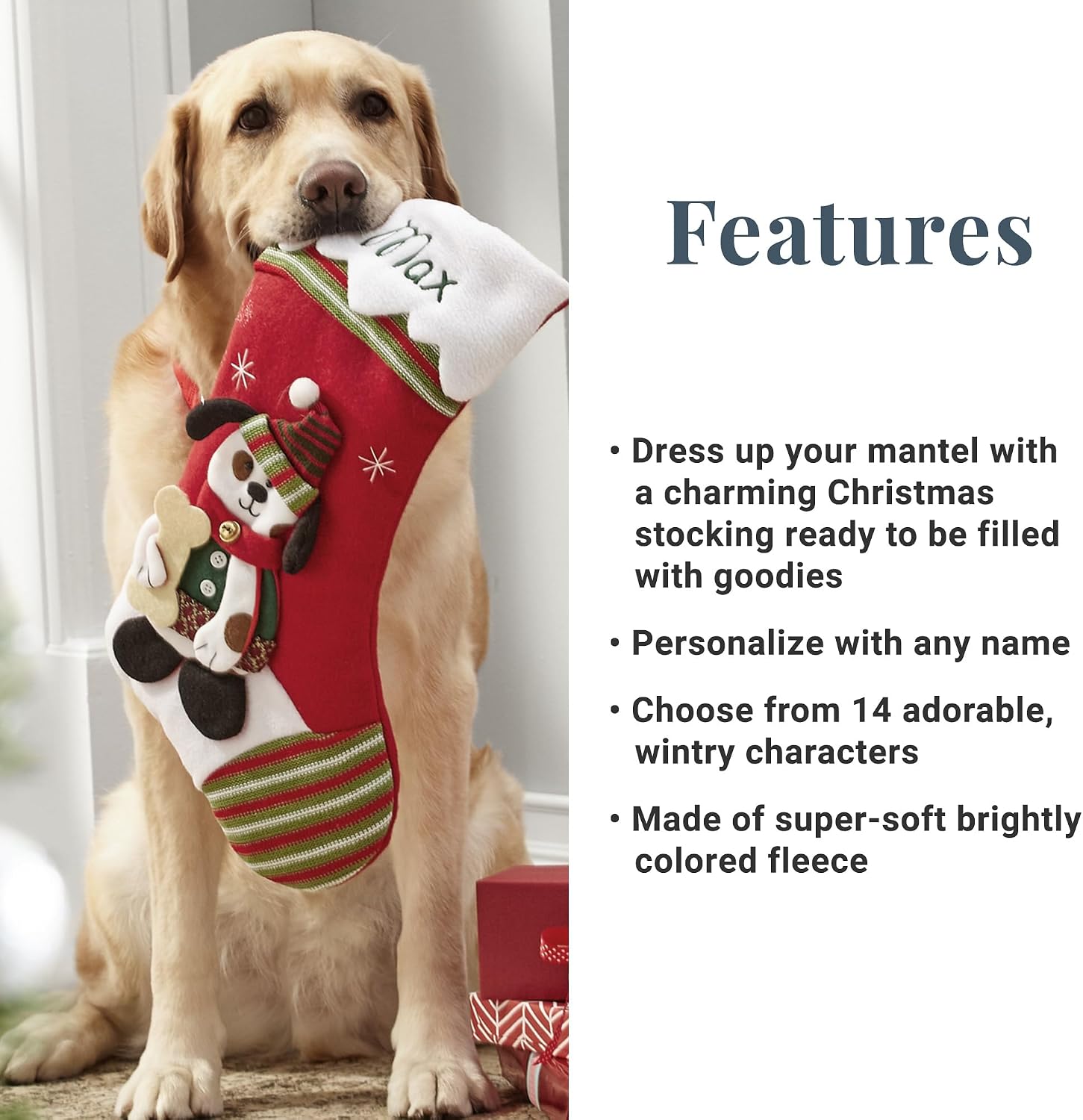 Let's Make Memories Personalized Christmas Stocking for Cat - Snow Cap - 3D Plush Character - Embroidered Name - Christmas Decor - Holiday Décor - Customized Stockings for Family - Dog
