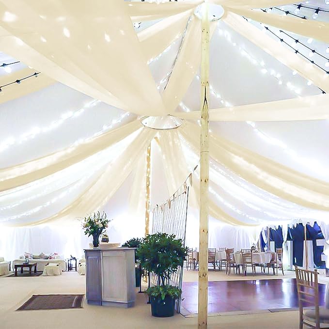 6 Panels Ivory Ceiling Drapes for Wedding, 5ftx15ft Ceiling Drapes Cheesecloth Sheer Fabric Curtain Wedding Arch Draping Fabric Romantic Ceiling Decorations for Weddings Party Ceremony Stage