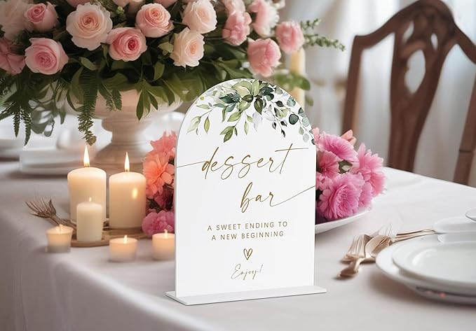 Dessert Bar Sign, Greenery Gold Bridal Shower Decorations, Dessert Table Decor, Wedding Signs for Ceremony and Reception, Engagement Decorations, Acrylic Decor, Bachelorette Party Favors-19