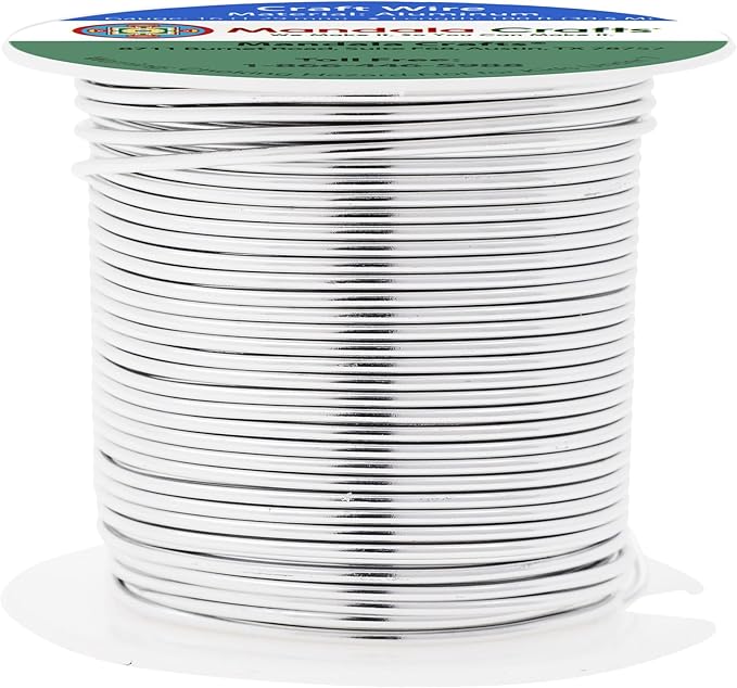 Mandala Crafts 16 Gauge Anodized Aluminum Craft Wire for Jewelry Making - 100 FT Colored Flexible Silver Tone Wire - Bendable for Bonsai Armature Crafting Sculpting
