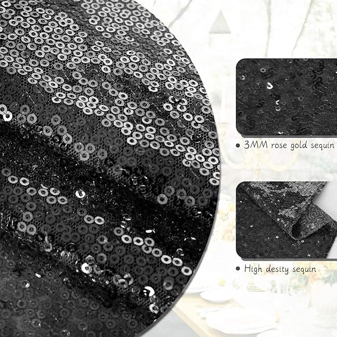 Eternal Beauty Black Table Runner for Wedding, 5PCS-12x108 Sequin Table Runner Decorations for Birthday Parties, Banquets, Graduations,Christmas