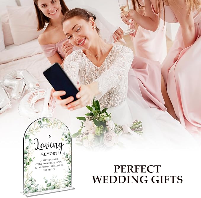 Wedding Memorial Sign，In Loving Memory Wedding Sign，Weddings Supplies 5x7 Inch, Wedding Decor Loving Memory Sign for Ceremony And Reception，Arch Acrylic Table Signs for Wedding, Anniversary (Foliage)